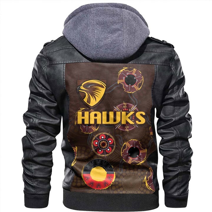 Hawthorn Hawks Special Indigenous - Football Team Zipper Leather Jacket | Rugbylife.co

