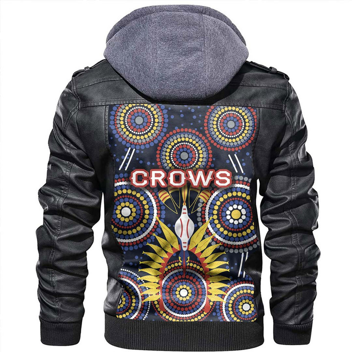 Adelaide Crows Original Indigenous - Football Team Zipper Leather Jacket | Rugbylife.co

