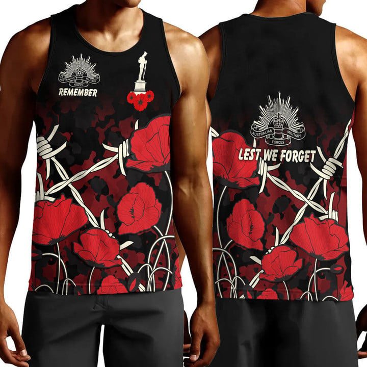 Rugbylife Clothing - Anzac Day Camouflage Poppy & Barbed Wire Men Tank Top | Rugbylife.co
