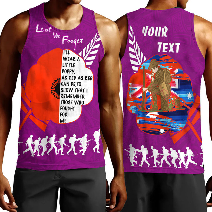 Rugbylife Clothing - (Custom) New Zealand Anzac Red Poopy Purple Men Tank Top | Rugbylife.co
