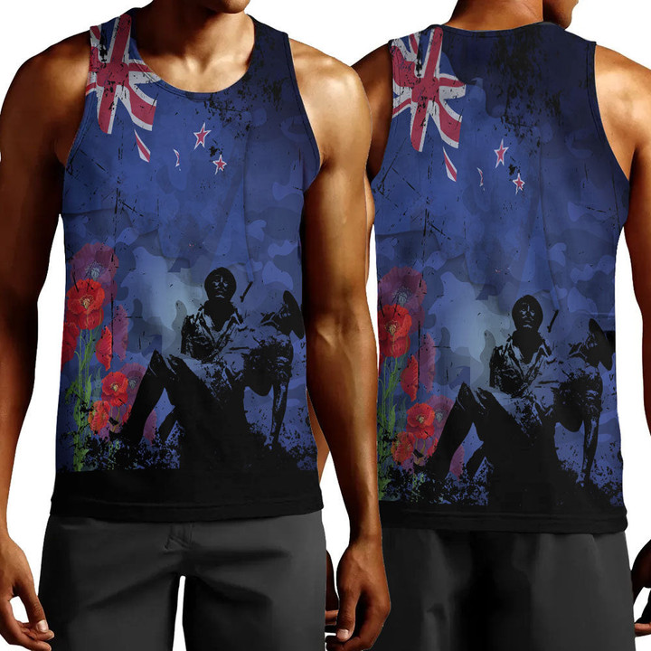 Rugbylife Clothing - New Zealand Anzac Day Soldier & Poppy Camouflage Men Tank Top | Rugbylife.co
