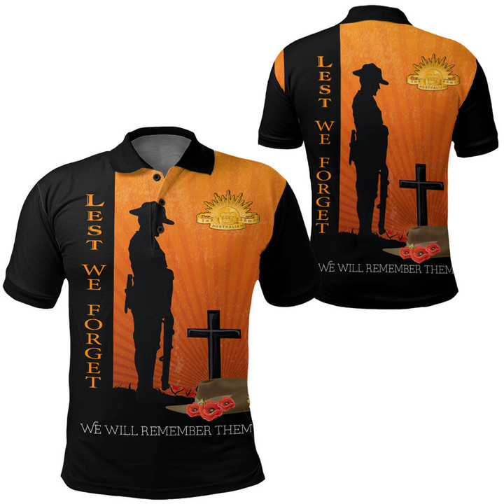 Anzac Day Lest We Forget Soldier Standing Guard Polo Shirt