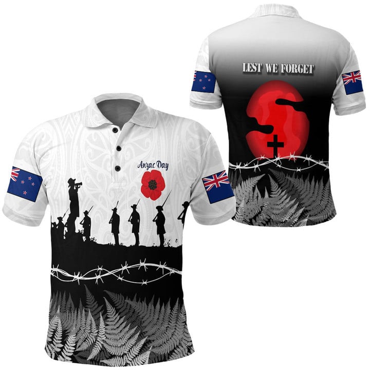 New Zealand Anzac Day Silhouette Soldier Polo Shirt