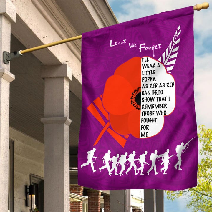 (Custom) New Zealand Anzac Red Poopy Purple Flag | Rugbylife.co
