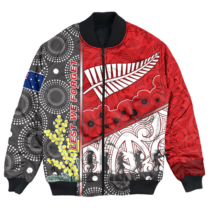 (Custom) Australia Indigenous & New Zealand Maori Anzac (Red) Bomber Jacket | Rugbylife.co
