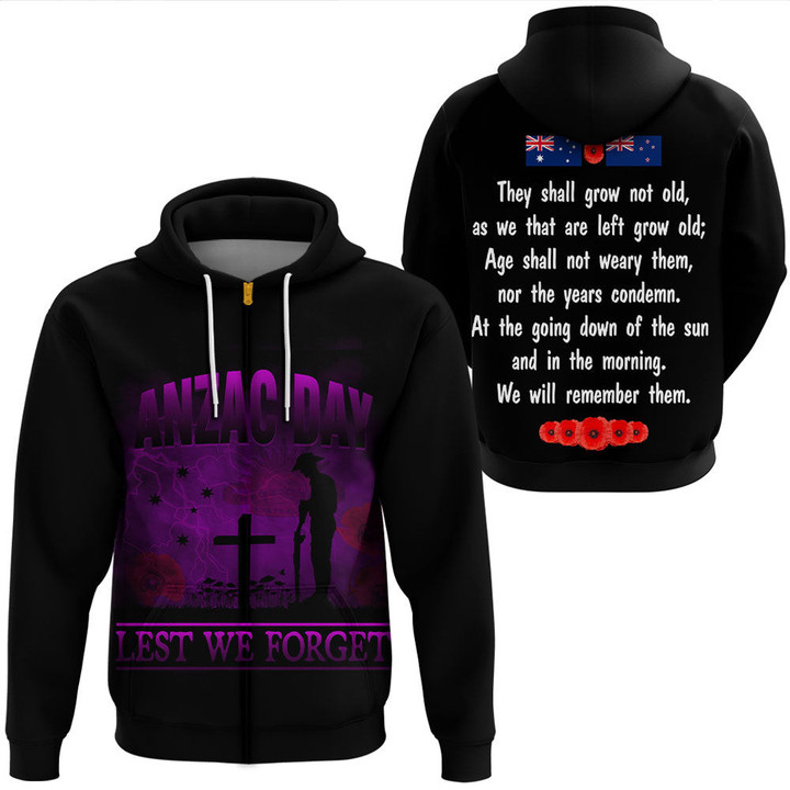 Anzac Day Remember Australia & New Zealand Purple Hoodie  | Rugbylife.co
