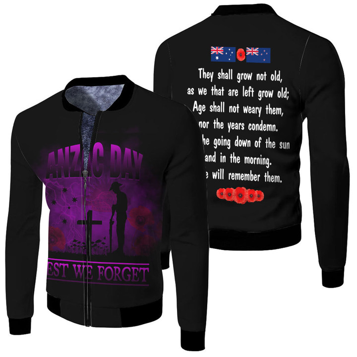 Anzac Day Remember Australia & New Zealand Purple Fleece Winter Jacket  | Rugbylife.co
