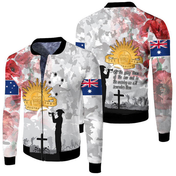 Anzac Day Lest We Forget Camouflage & Poppy Fleece Winter Jacket  | Rugbylife.co
