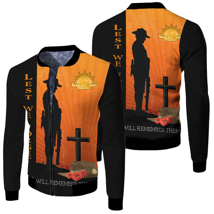 Anzac Day Lest We Forget Soldier Standing Guard Fleece Winter Jacket  | Rugbylife.co
