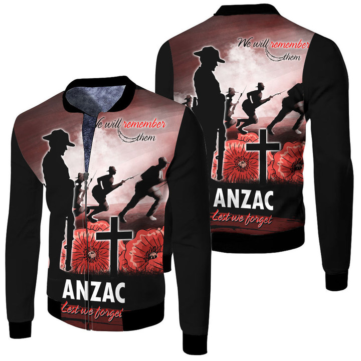Anzac Day We Will Remember Them Special Version Fleece Winter Jacket  | Rugbylife.co
