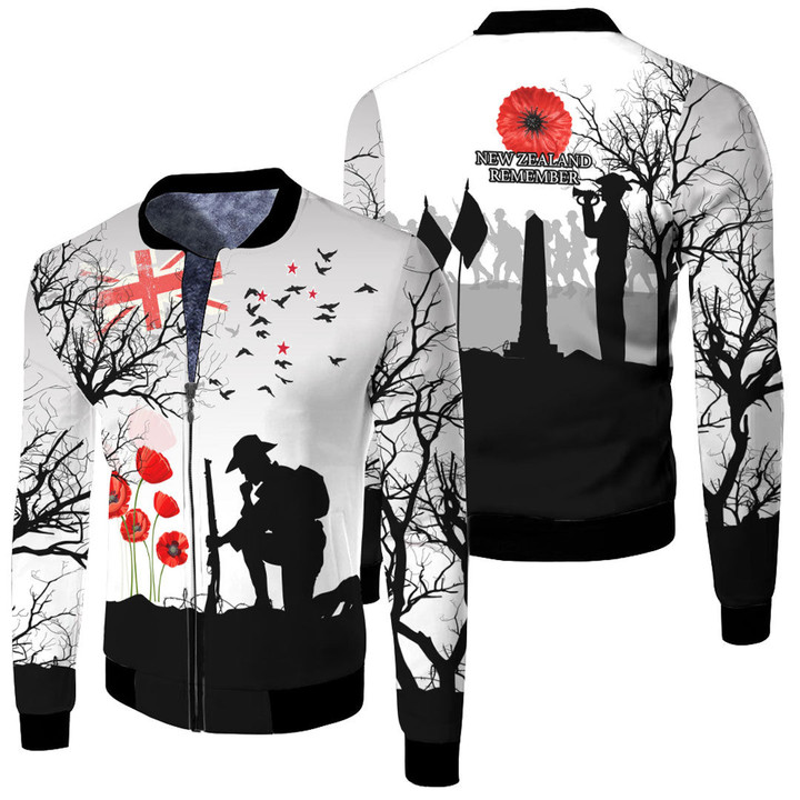 New Zealand Anzac Lest We Forget Remebrance Day White Fleece Winter Jacket  | Rugbylife.co
