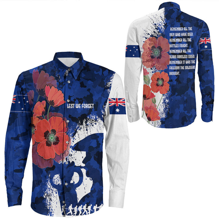 Rugbylife Clothing - Anzac Day Silhouette Soldier Long Sleeve Button Shirt | Rugbylife.co
