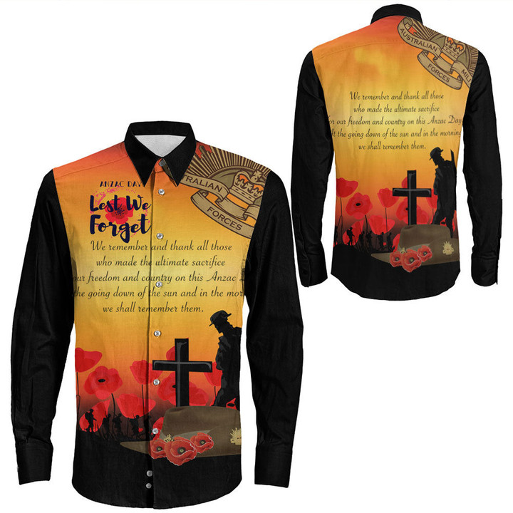 Rugbylife Clothing - Anzac Day We Shall Remember Them Long Sleeve Button Shirt | Rugbylife.co
