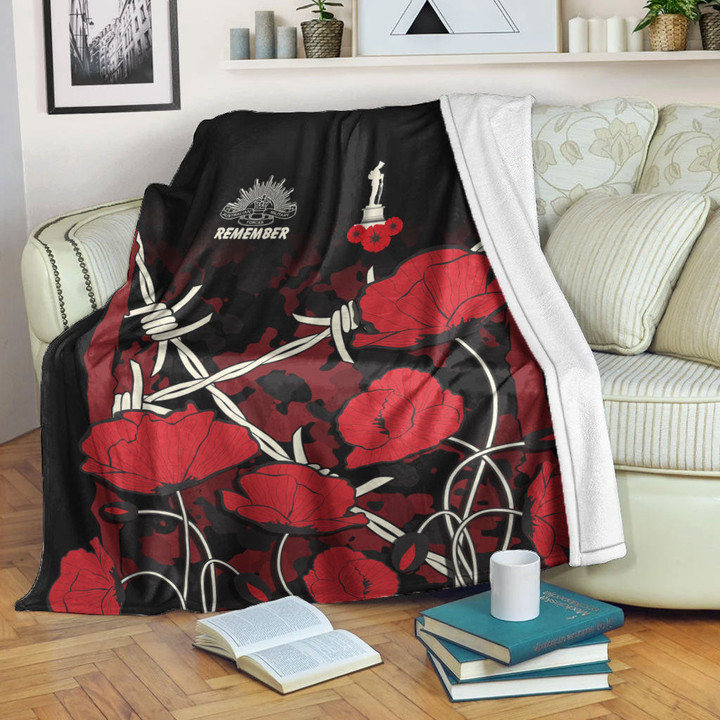 Rugbylife Blanket - (Custom) Anzac Day Camouflage Poppy & Barbed Wire Premium Blanket | Rugbylife.co
