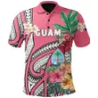 Guam Polo Shirt Coat Of Arms Polynesian With Hibiscus Pink