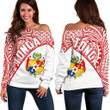 Tonga Polynesian Women's Off Shoulder Sweater Coat Of Arms - Wave Style