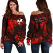 Wallis And Futuna Women's Off Shoulder Sweater Coat Of Arms Hibiscus (Red)