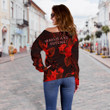 Wallis And Futuna Women's Off Shoulder Sweater Coat Of Arms Hibiscus (Red) TH5