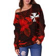 Wallis And Futuna Women's Off Shoulder Sweater Coat Of Arms Hibiscus (Red) TH5