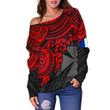 Wallis and Futuna Polynesian Women's Off Shoulder Sweater - Red Turtle - BN1518