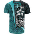 Fiji Polynesian T-Shirt Turquoise - Turtle with Hook - BN11