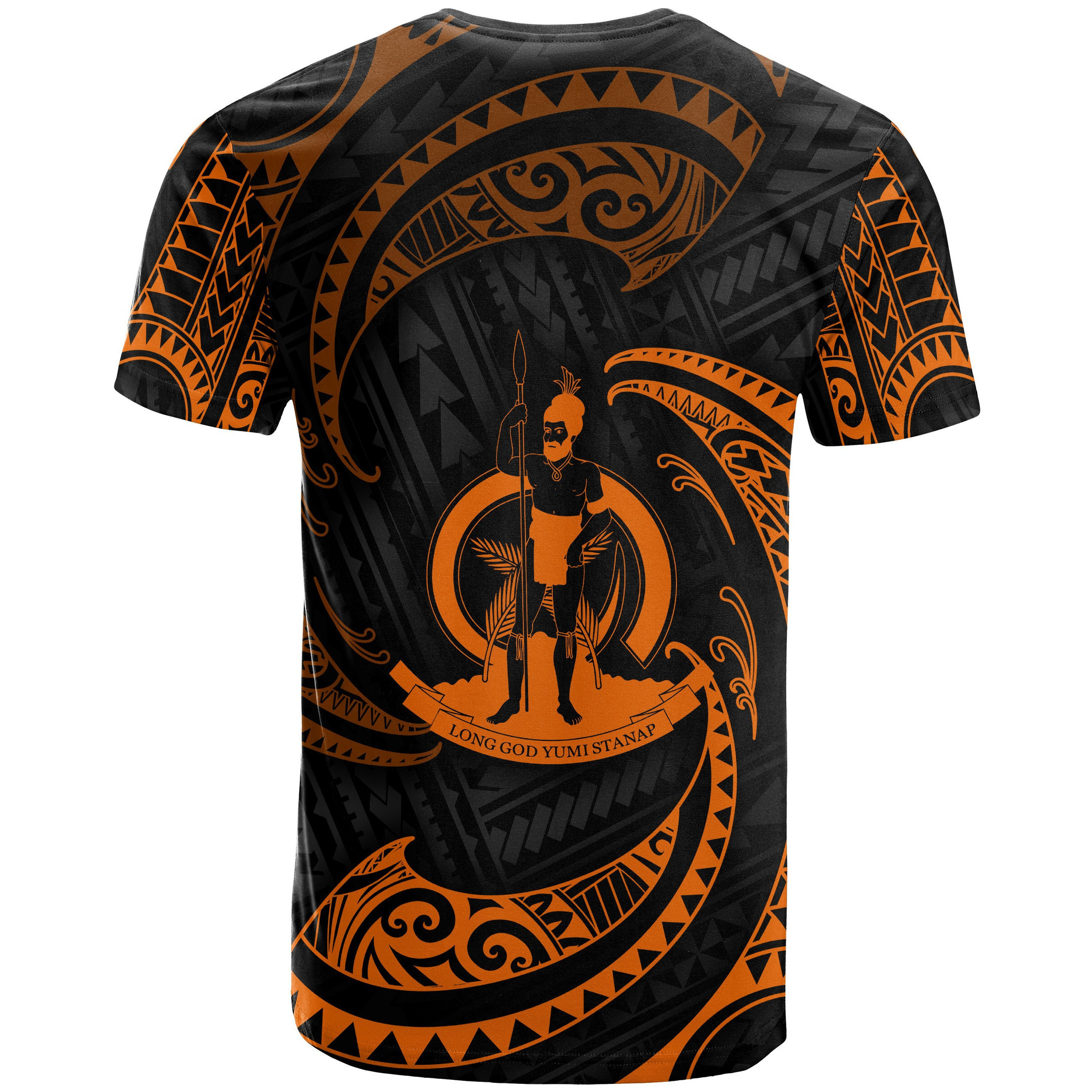 Vanuatu Polynesian Custom Personalised T-Shirt - Orange Tribal Wave - Bn12