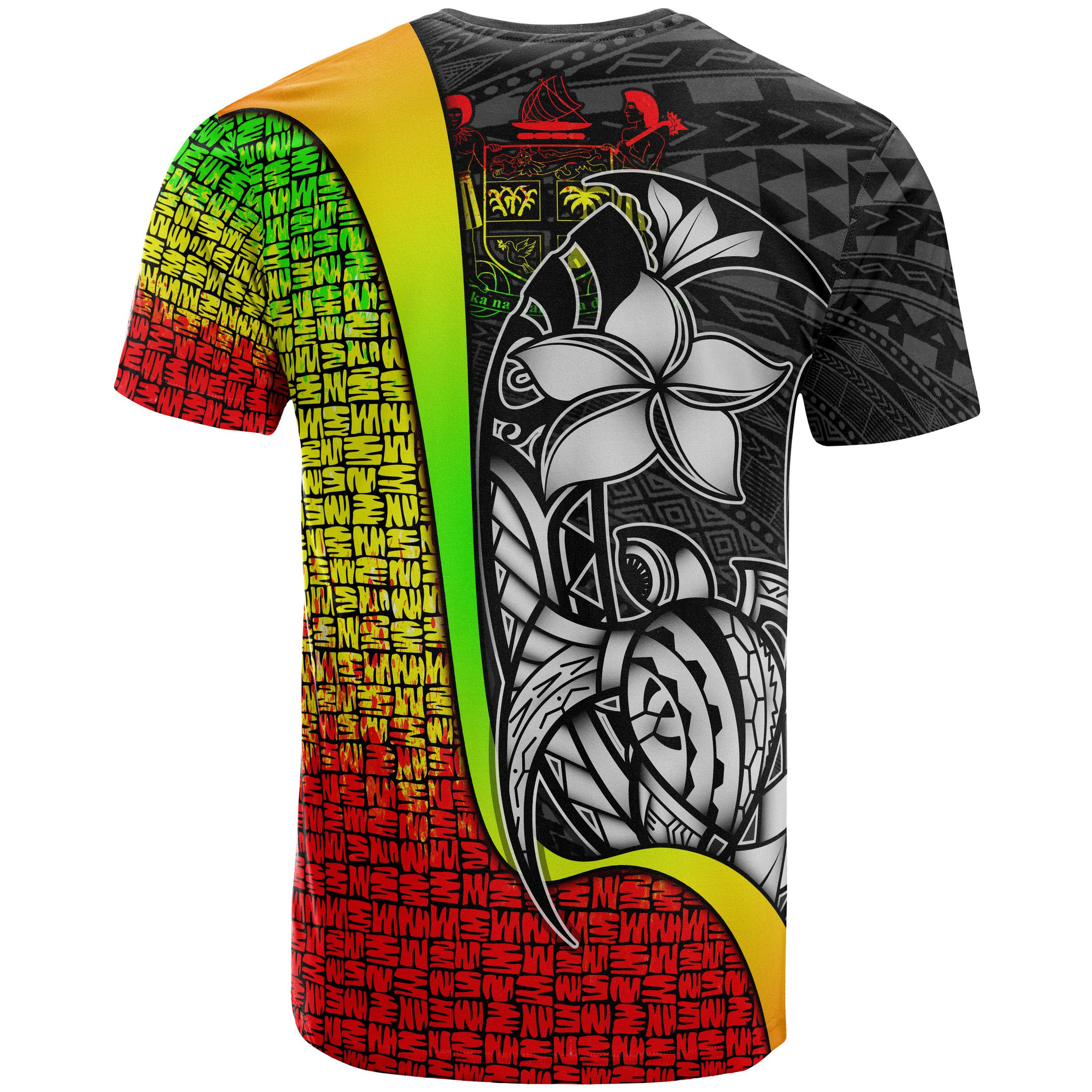 Fiji Polynesian Custom Personalised T-Shirt Reggae Coat Of Arm - Turtle with Hook - BN11