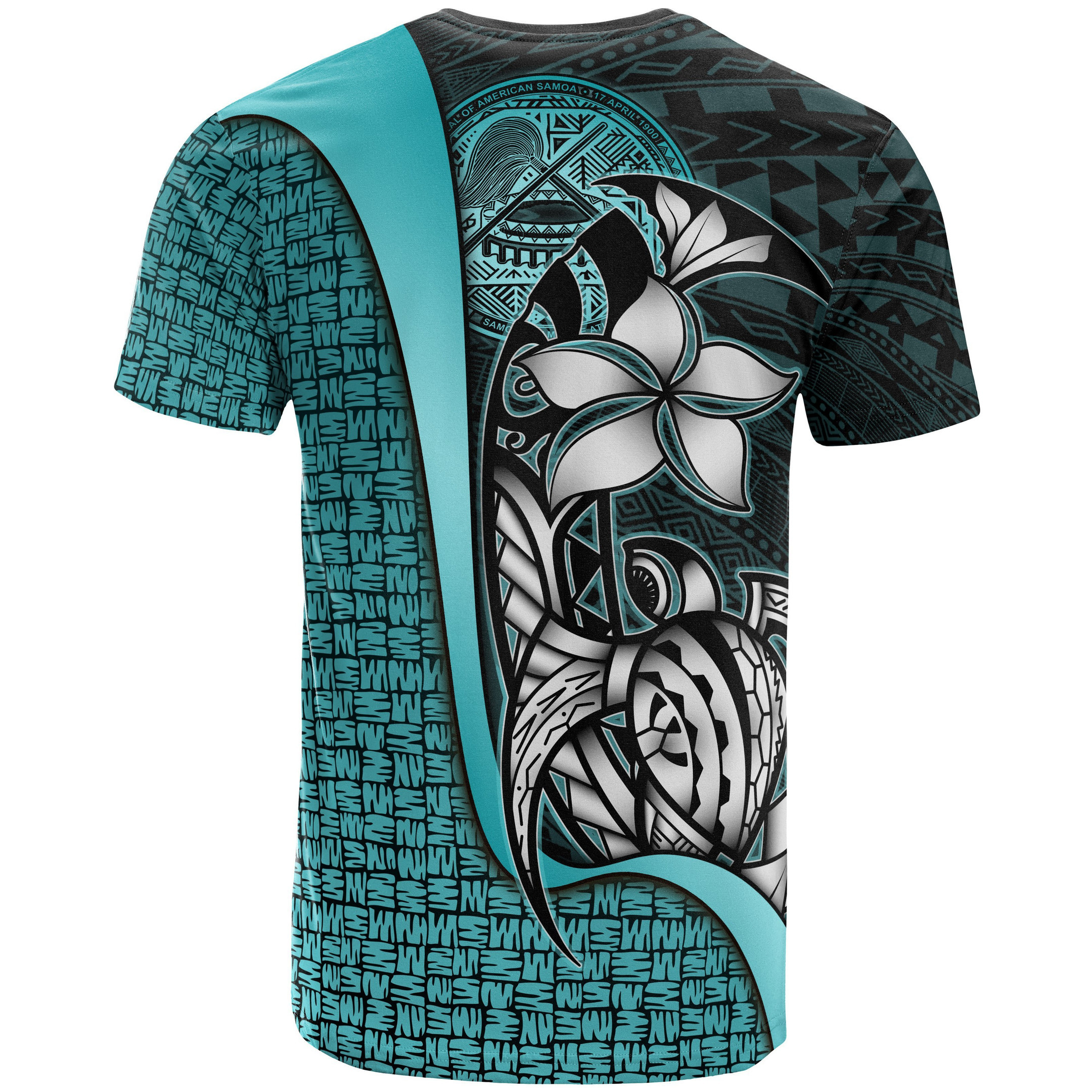 American Samoa Polynesian T-Shirt Turquoise - Turtle with Hook