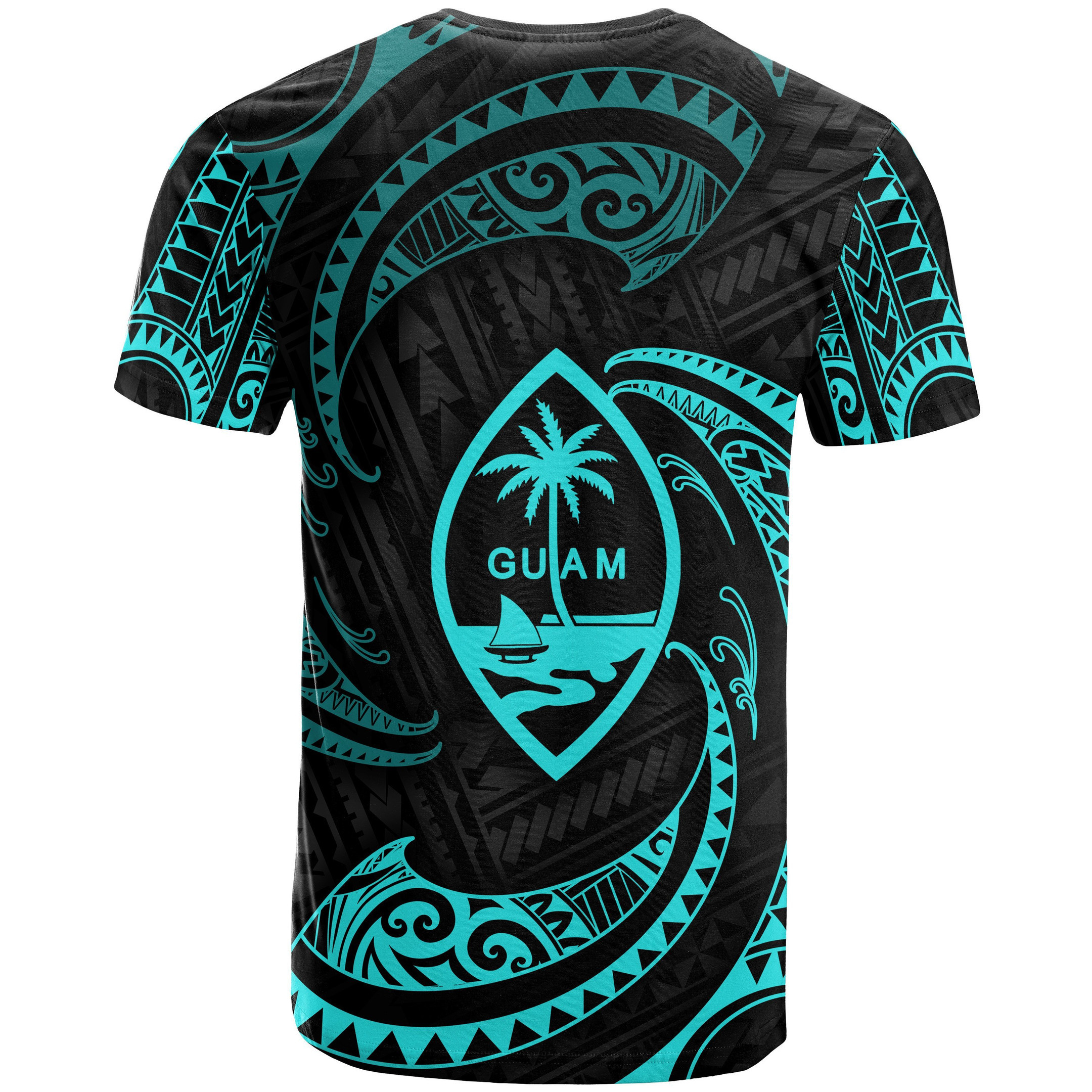 Guam Polynesian Custom Personalised T-Shirt - Neon Blue Tribal Wave - BN12