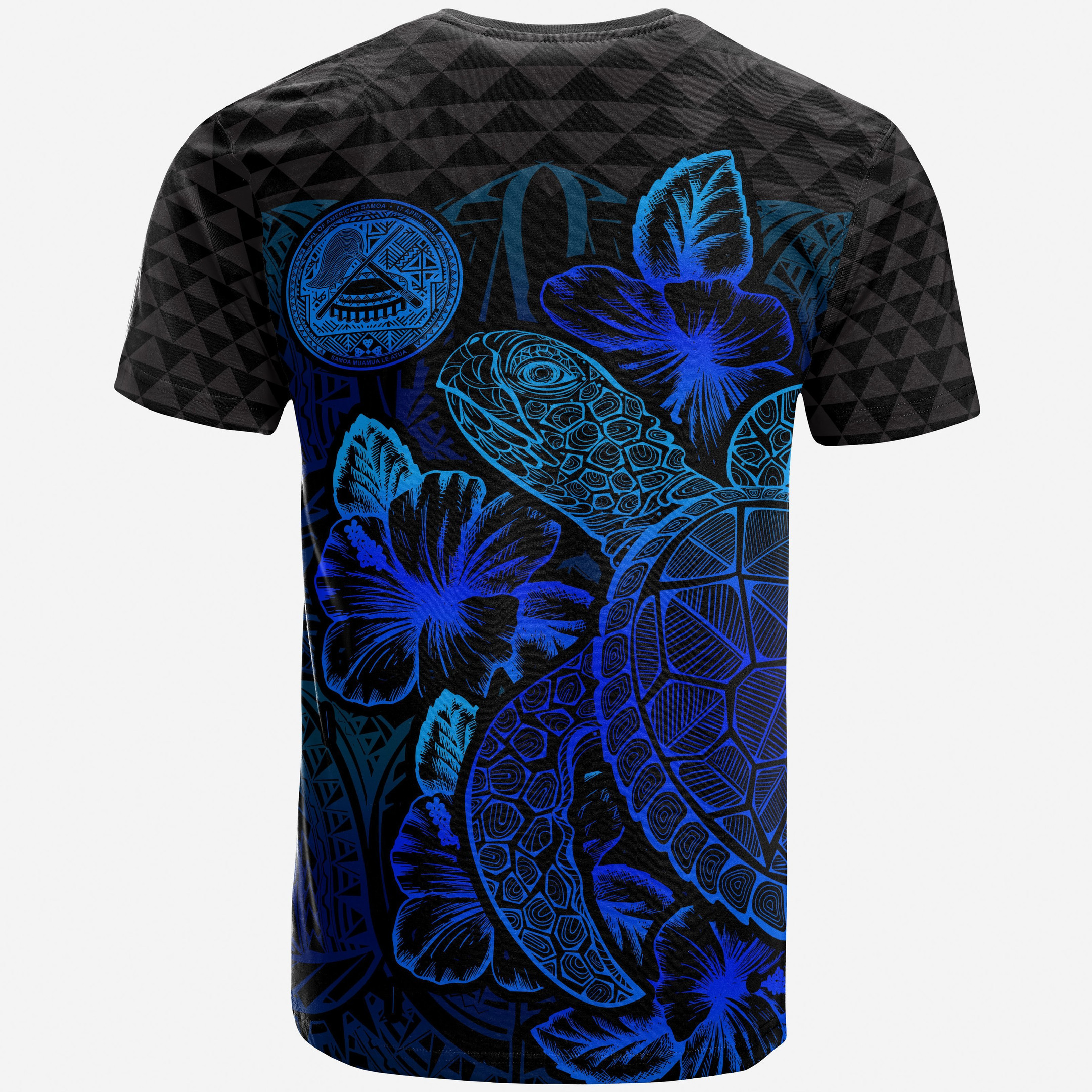 American Samoa Polynesian T-Shirt - Turtle Hibiscus Blue - BN39