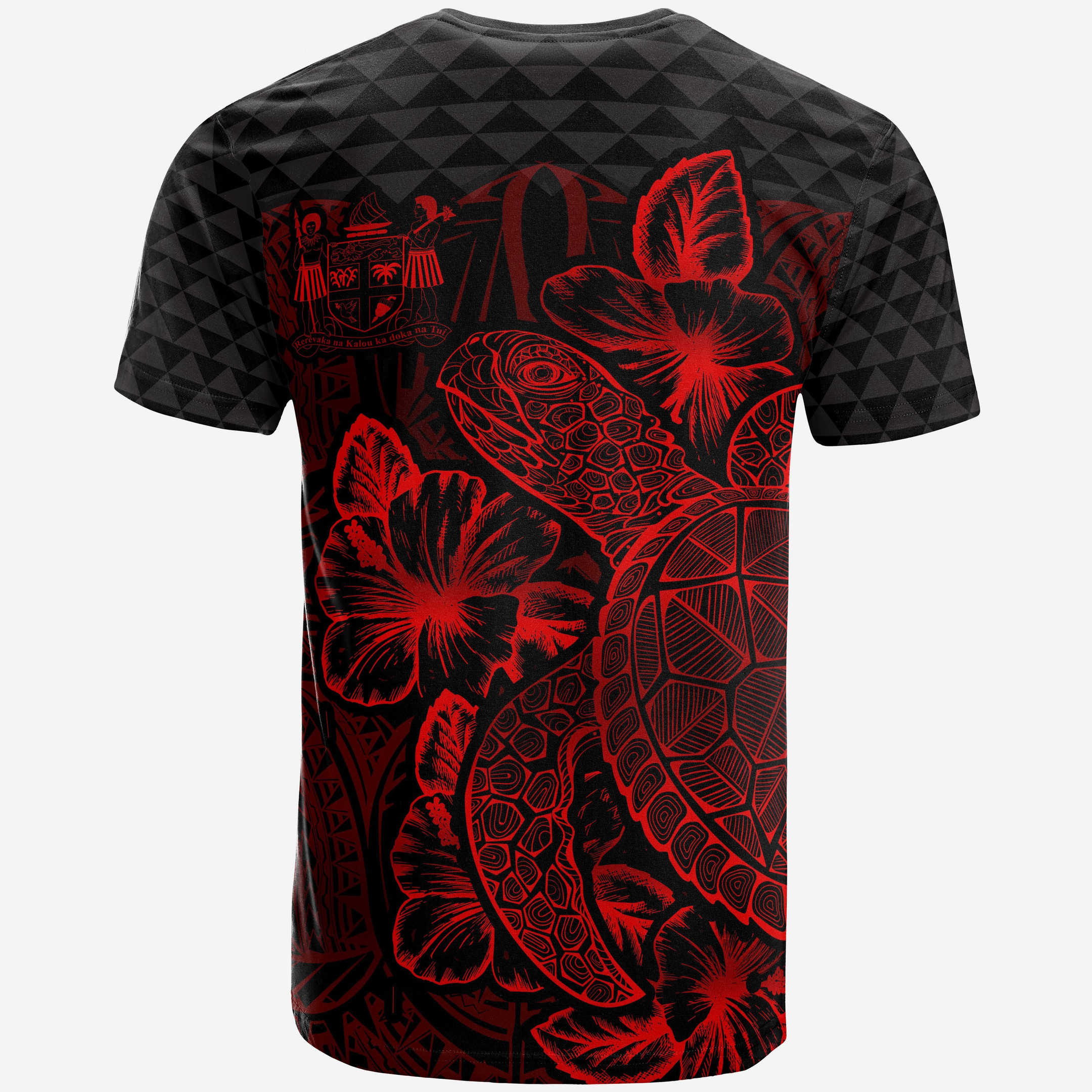 Fiji Polynesian T-Shirt - Turtle Hibiscus Red - BN39