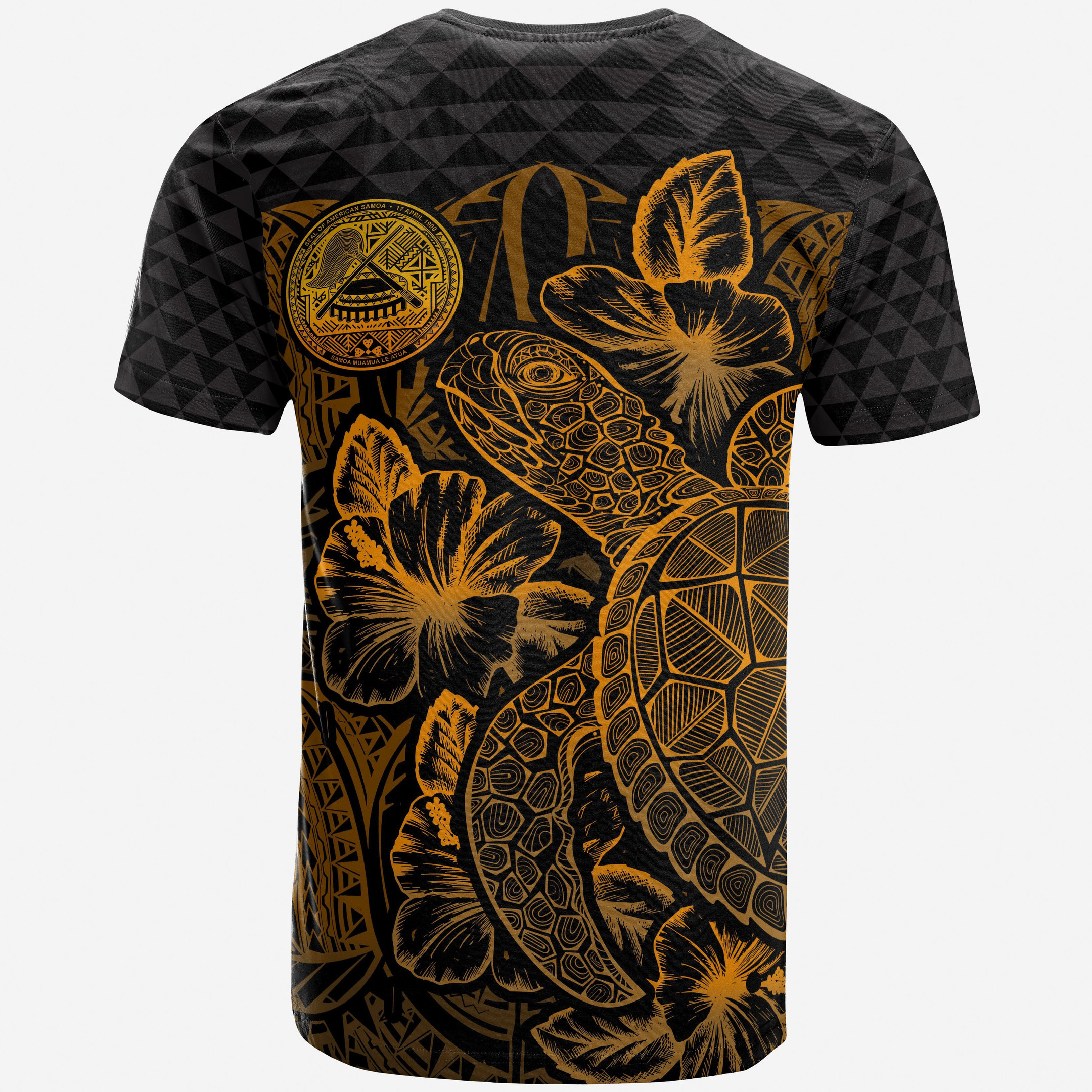 American Samoa Polynesian T-Shirt - Turtle Hibiscus Gold - BN39