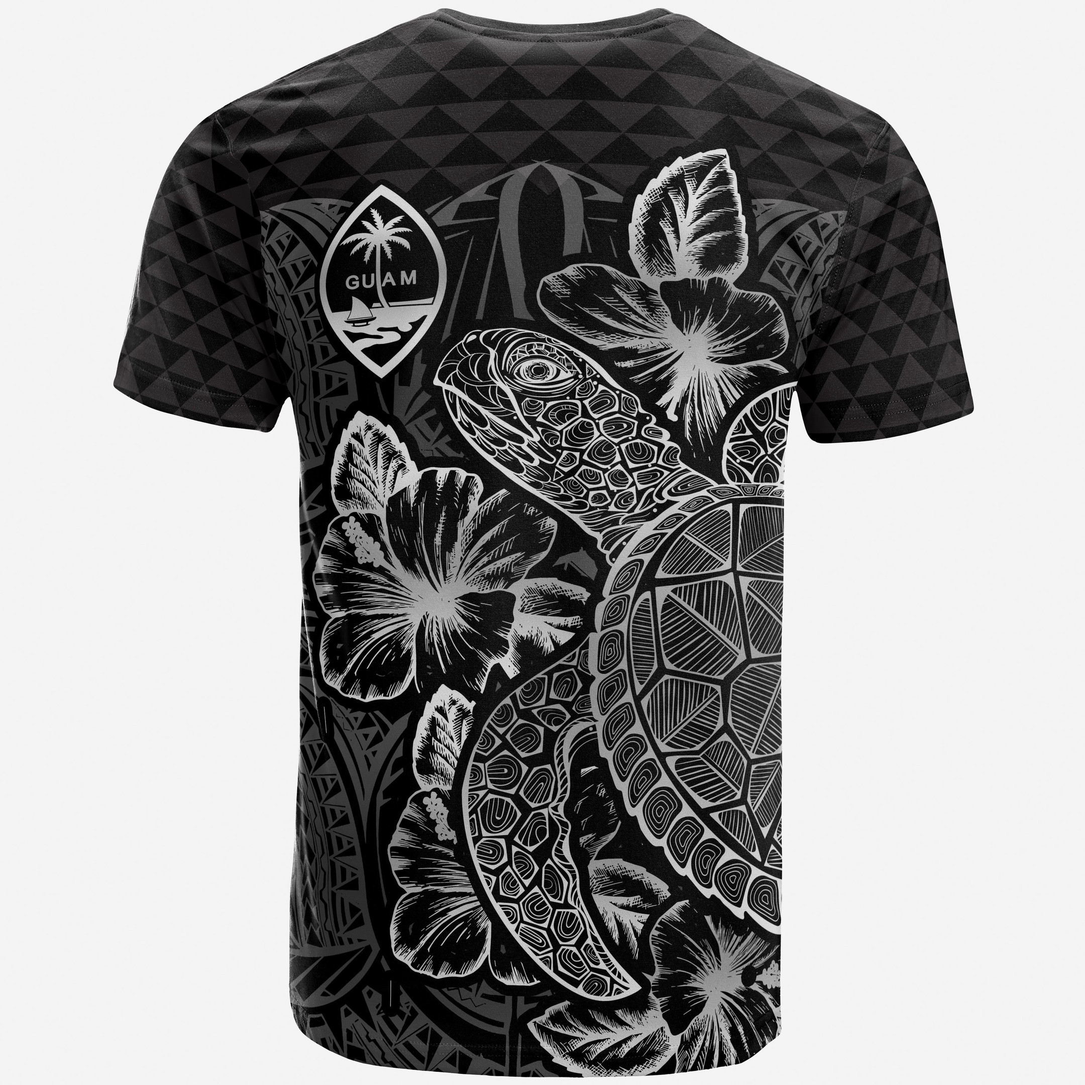 Guam Polynesian T-Shirt - Turtle Hibiscus Black - BN39