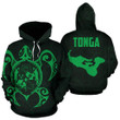 Tonga Polynesian Hoodie Coat Of Arms In Turtle Map Green