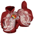 Zip Up Hoodie Tonga - Polynesian Shark Pattern Red Color Th0