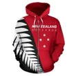 New Zealand Aotearoa Silver Fern Zip Hoodie Red K5 - rugbylife