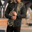 RugbyLife Clothing - Polynesian Tattoo Style Maori Silver Fern - Gold Version Long Sleeve Button Shirt A7