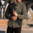 RugbyLife Clothing - Polynesian Tattoo Style Surfing - Gold Version Long Sleeve Button Shirt A7