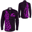 RugbyLife Clothing - New Zealand Aotearoa Maori Silver Fern - Pink Version Long Sleeve Button Shirt A7 | RugbyLife