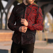 RugbyLife Clothing - Kite Surfer Maori Tattoo With Sun And Waves - Red Version Long Sleeve Button Shirt A7