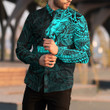 RugbyLife Clothing - Polynesian Tattoo Style Tribal Lion - Cyan Version Long Sleeve Button Shirt A7