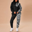 RugbyLife Clothing - Polynesian Tattoo Style Maori Traditional Mask - Purple Version Hoodie and Joggers Pant A7