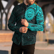 RugbyLife Clothing - Polynesian Sun Tattoo Style - Cyan Version Long Sleeve Button Shirt A7