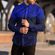 RugbyLife Clothing - Polynesian Tattoo Style - Blue Version Long Sleeve Button Shirt A7