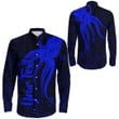 RugbyLife Clothing - Polynesian Tattoo Style Octopus Tattoo - Blue Version Long Sleeve Button Shirt A7 | RugbyLife