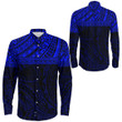 RugbyLife Clothing - Polynesian Tattoo Style - Blue Version Long Sleeve Button Shirt A7 | RugbyLife