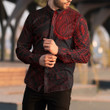 RugbyLife Clothing - Polynesian Tattoo Style - Red Version Long Sleeve Button Shirt A7