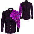 RugbyLife Clothing - Polynesian Tattoo Style Melanesian Style Aboriginal Tattoo - Pink Version Long Sleeve Button Shirt A7 | RugbyLife