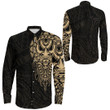 RugbyLife Clothing - Polynesian Tattoo Style Mask Native - Gold Version Long Sleeve Button Shirt A7 | RugbyLife