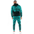 RugbyLife Clothing - (Custom) Polynesian Tattoo Style Maori Traditional Mask - Cyan Version Hoodie and Joggers Pant A7